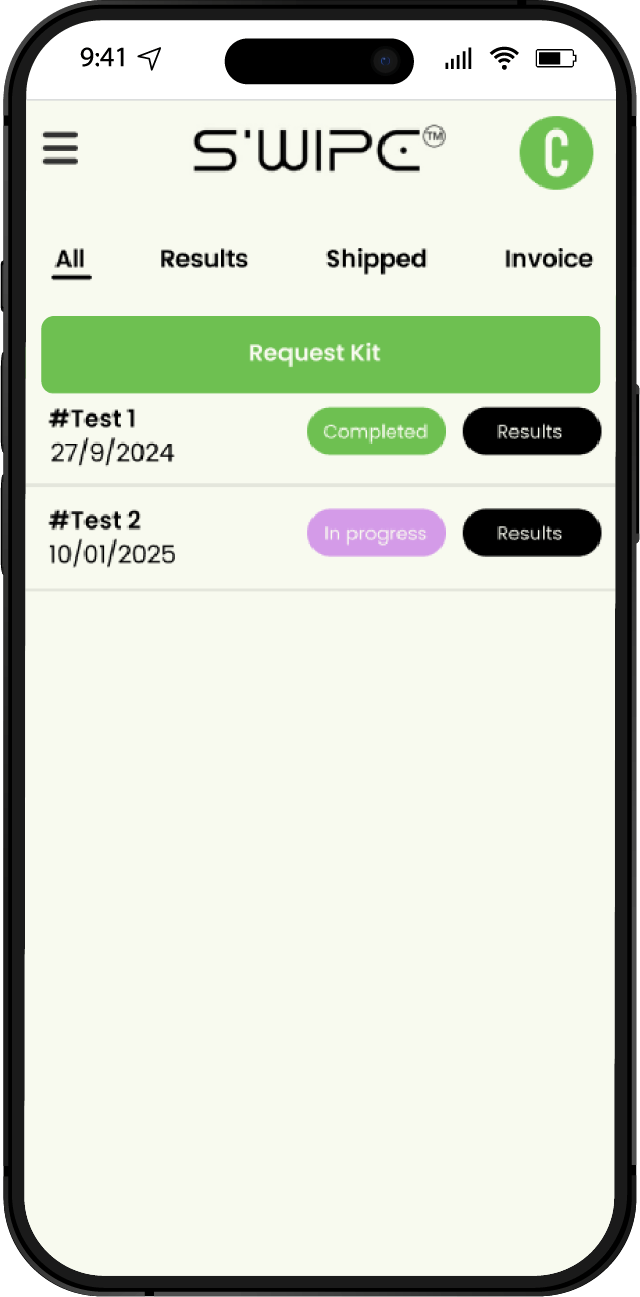 SWIPE at-home gut health testing screen